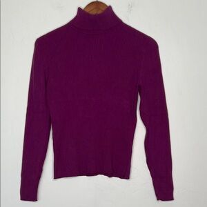 August Silk Purple Turtleneck Sweater Women’s Large Ribbed Silk Blend Knit